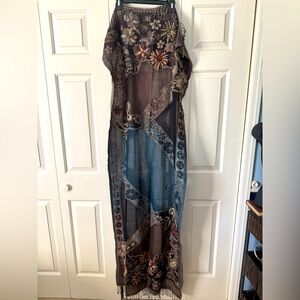 Brown, black and teal blue multicolor ladies wrap/shawl
